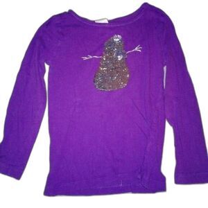 Crewcuts by J. Crew Longsleeve Top Sequin Snowman Purple Silver Cotton Size 4/5